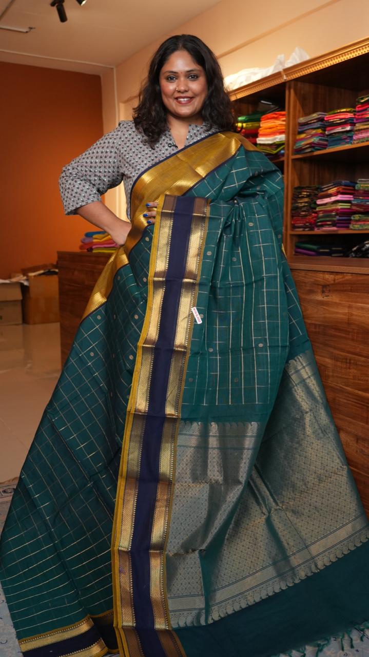 Kanchivaram Mercerised Cotton Saree - 01-03-10-05 (HAMSADHWANI GREEN)
