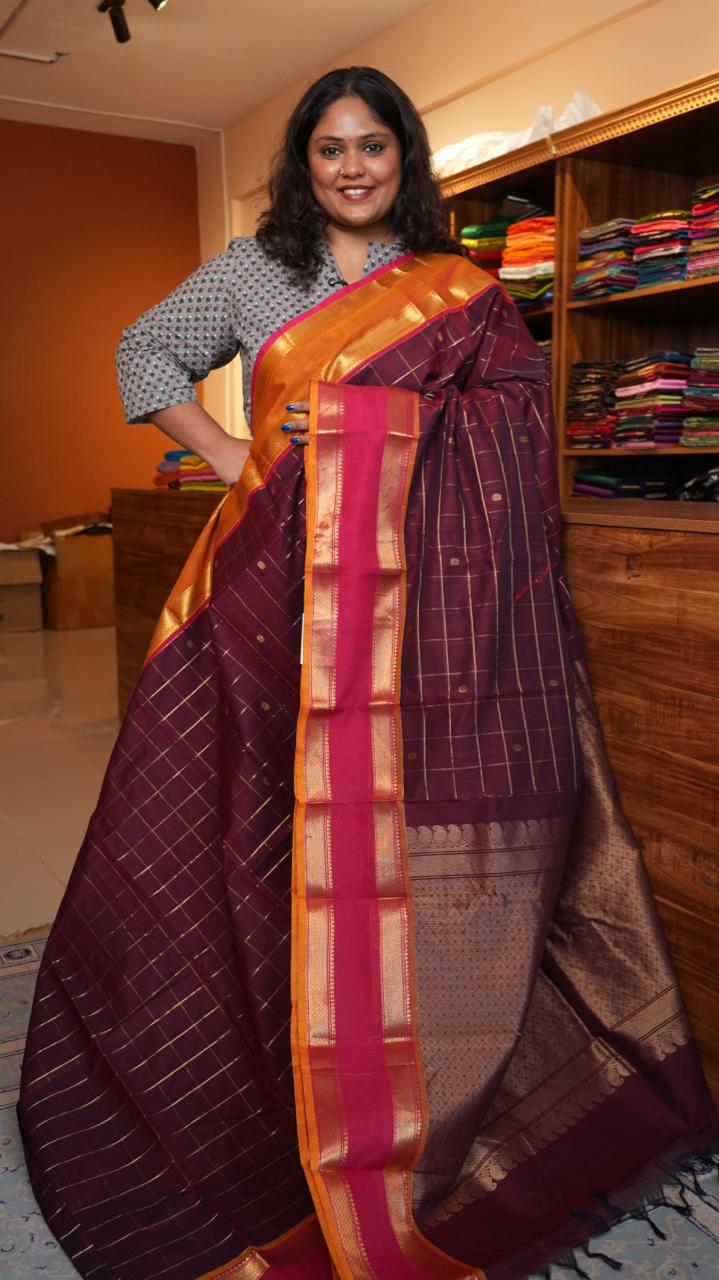 Kanchivaram Mercerised Cotton Saree - 01-03-10-07 (KAMBHOJI MAROON)