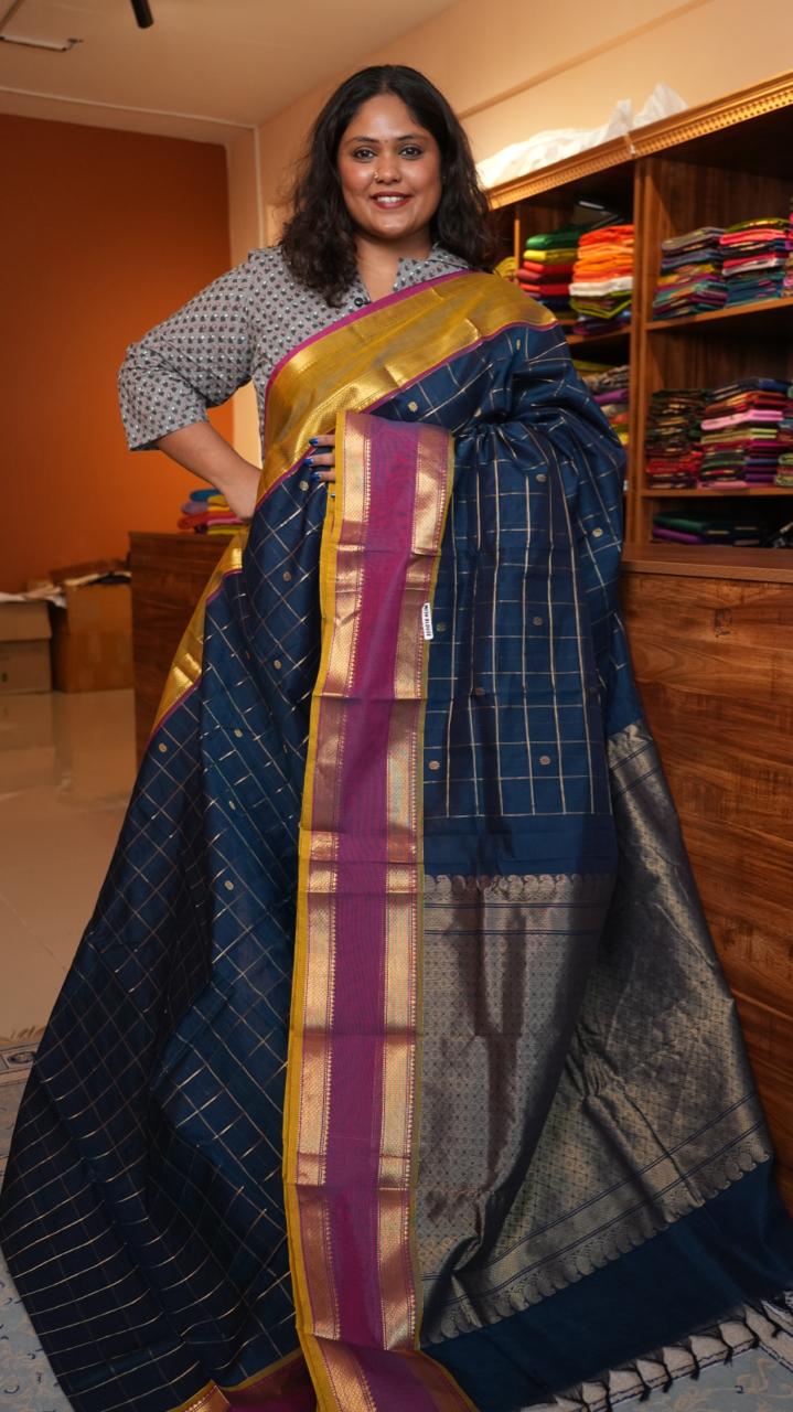 Kanchivaram Mercerised Cotton Saree - 01-03-10-06 (BILHARI BLUE)