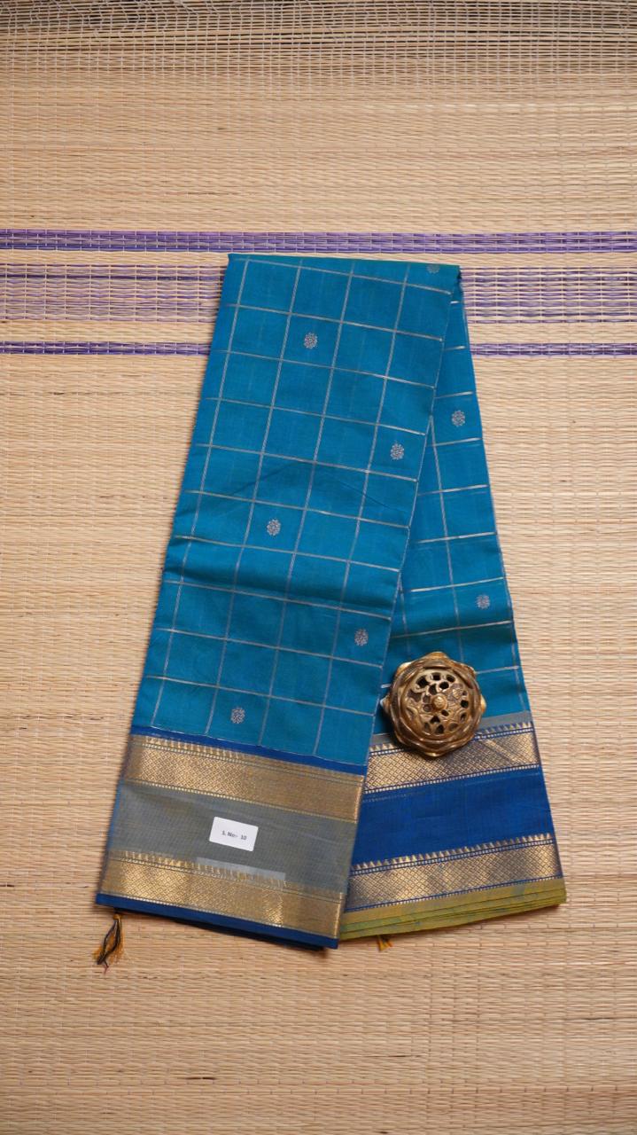 Kanchivaram Mercerised Cotton Saree - 01-03-10-03 (CHARUKESI BLUE)