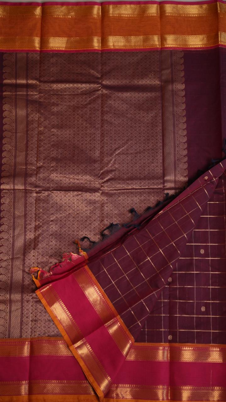 Kanchivaram Mercerised Cotton Saree - 01-03-10-07 (KAMBHOJI MAROON)