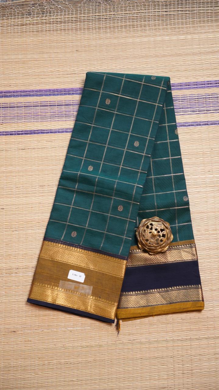 Kanchivaram Mercerised Cotton Saree - 01-03-10-05 (HAMSADHWANI GREEN)