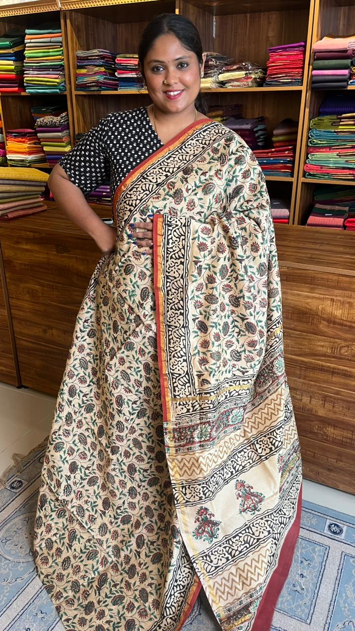 Chanderi Handblock Print Saree - 51-02-01-36