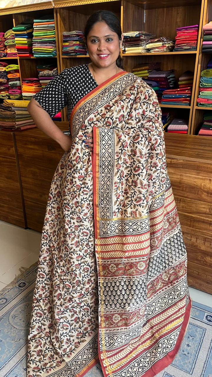 Chanderi Handblock Print Saree - 51-02-01-34