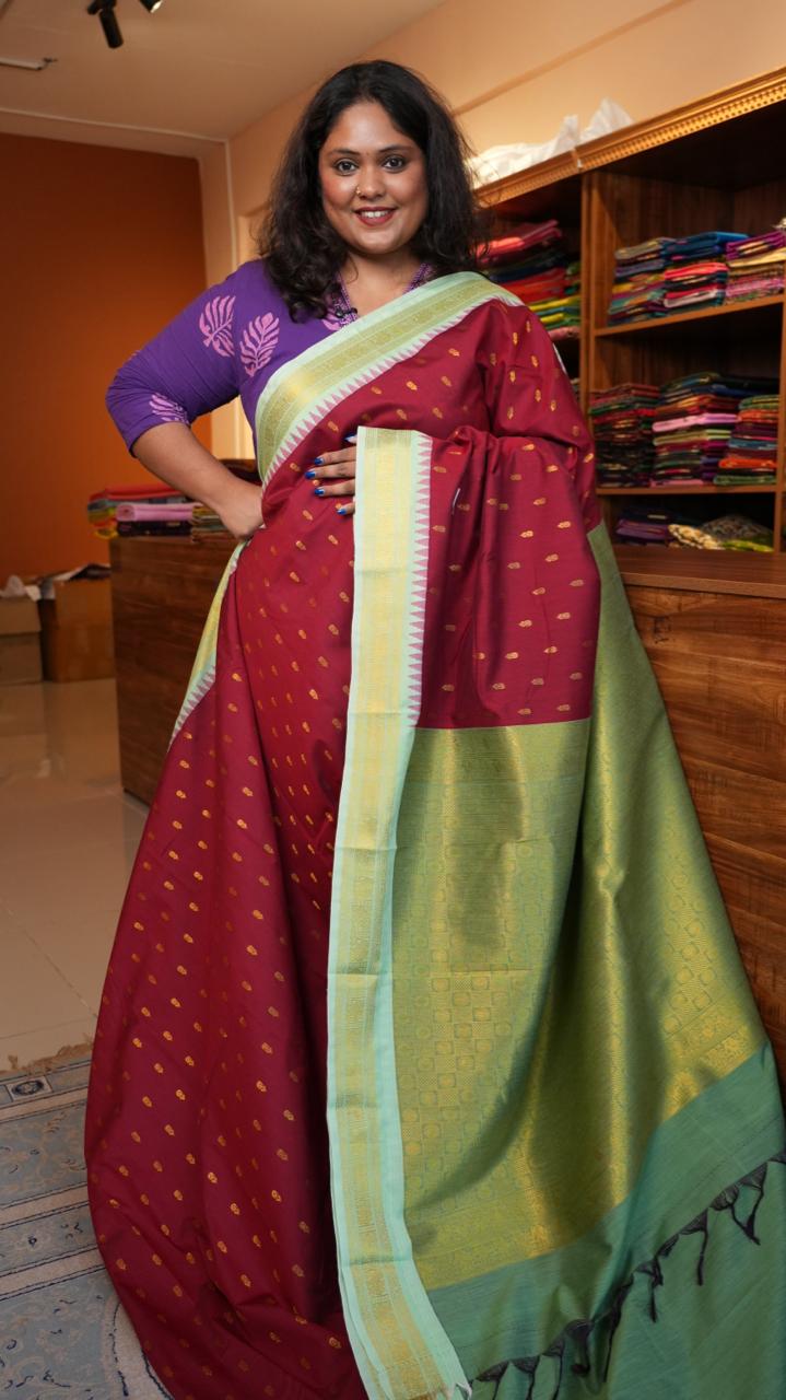 Kanchi Semi Silk Saree  - 01-03-16-26 (RED PISTA)