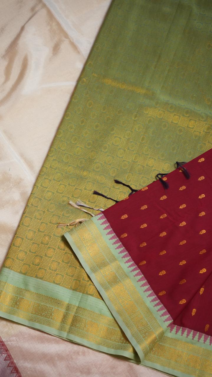 Kanchi Semi Silk Saree  - 01-03-16-26 (RED PISTA)