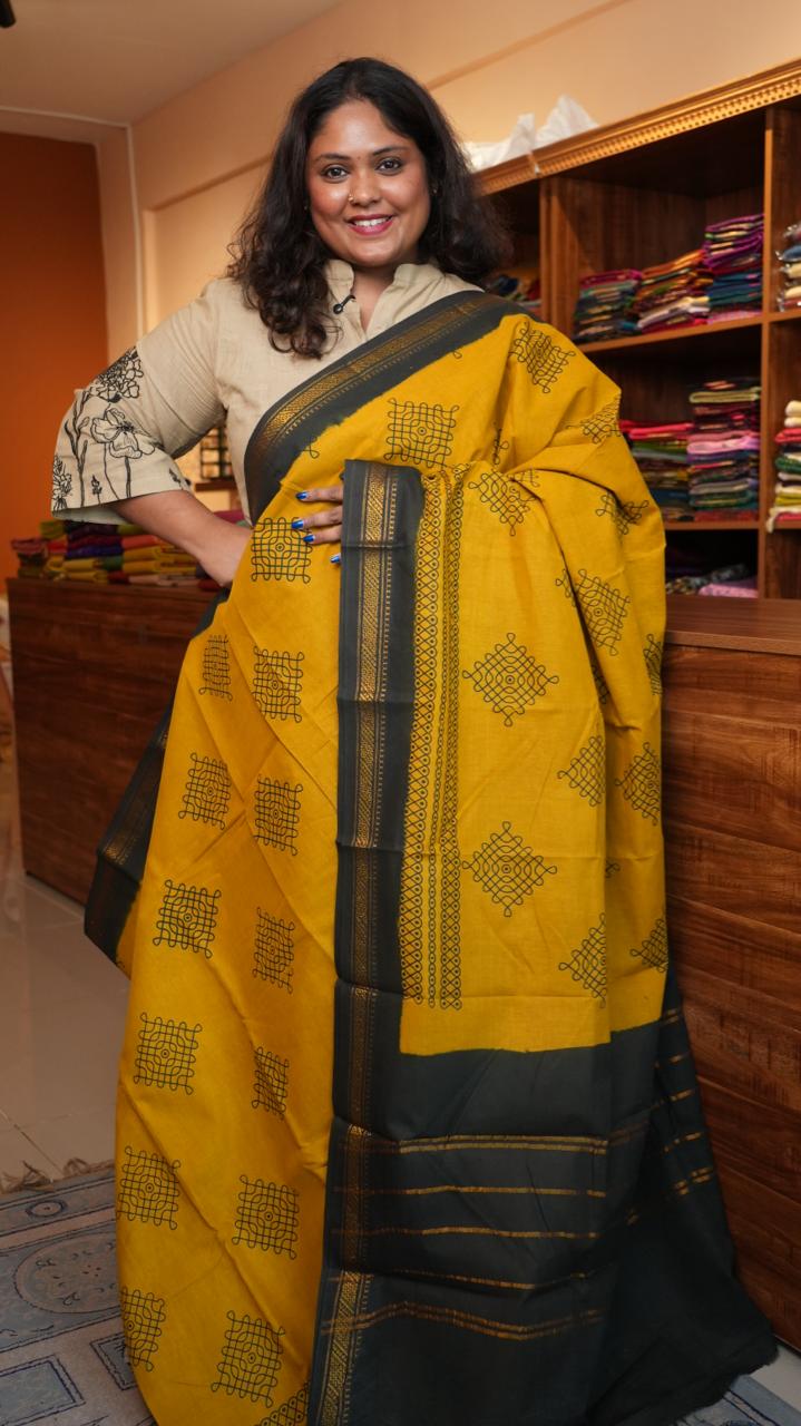 Kolam Small Border Madurai Cotton Saree -11-04B-01-7Y-03 (SUNFLOWER)