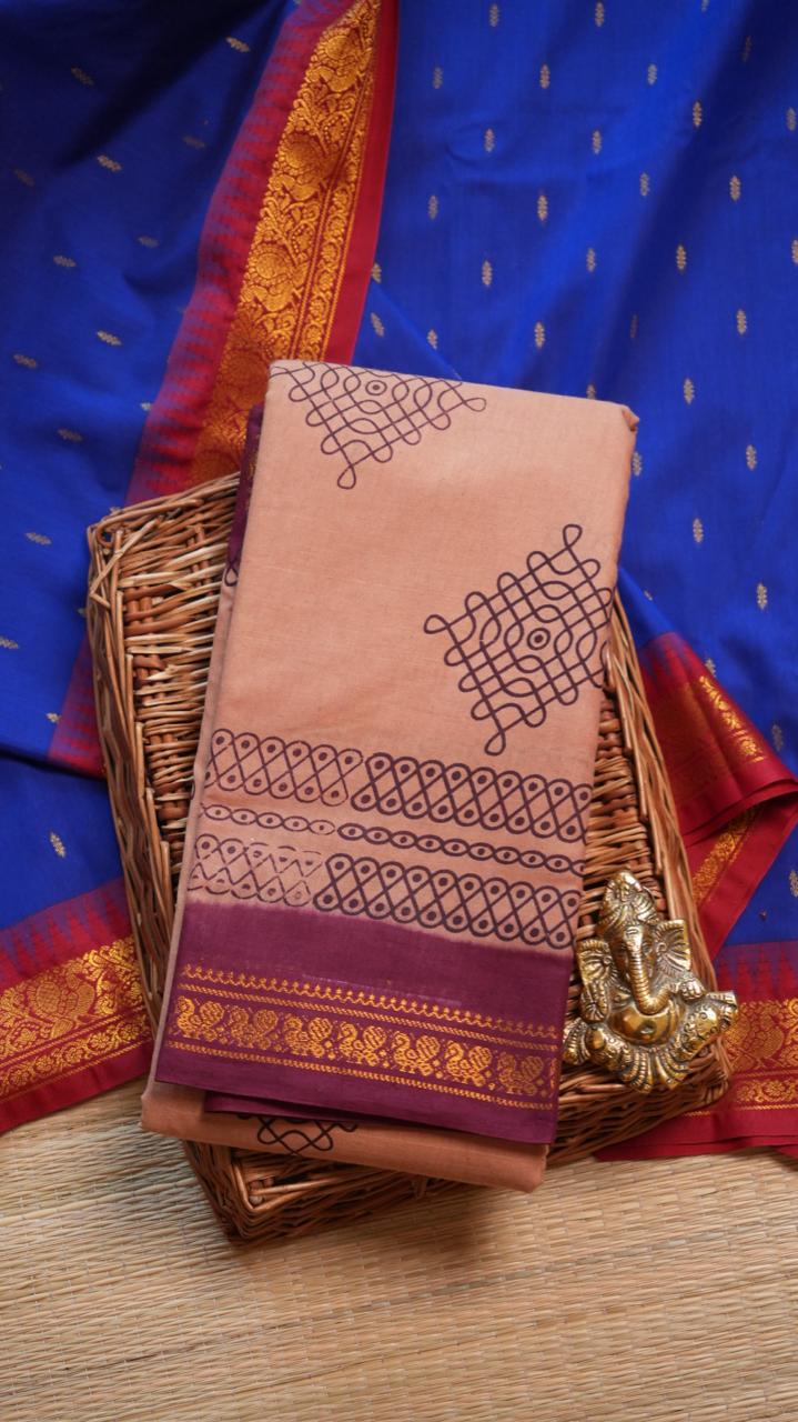 Kolam Small Border Madurai Cotton Saree -11-04B-01-7Y-05 (DAHLIA)