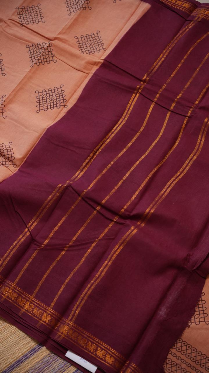 Kolam Small Border Madurai Cotton Saree -11-04B-01-7Y-05 (DAHLIA)