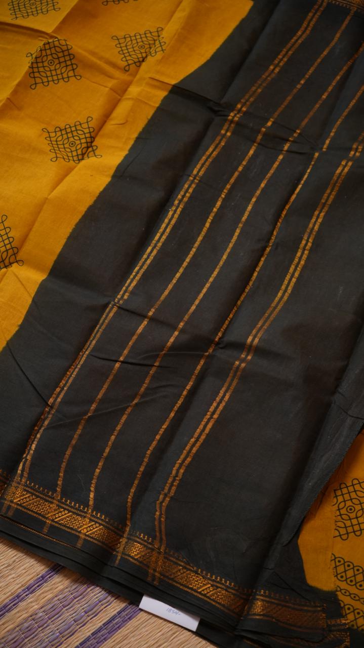 Kolam Small Border Madurai Cotton Saree -11-04B-01-7Y-03 (SUNFLOWER)