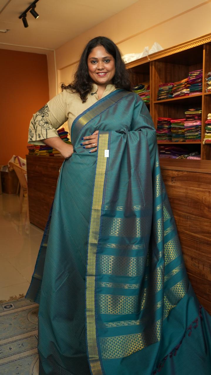 Semi Silk Podi Kattam Saree - 01-03-13-04 (JADE GREEN)