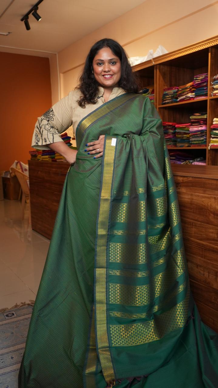 Semi Silk Podi Kattam Saree - 01-03-13-05 (EMERALD GREEN)