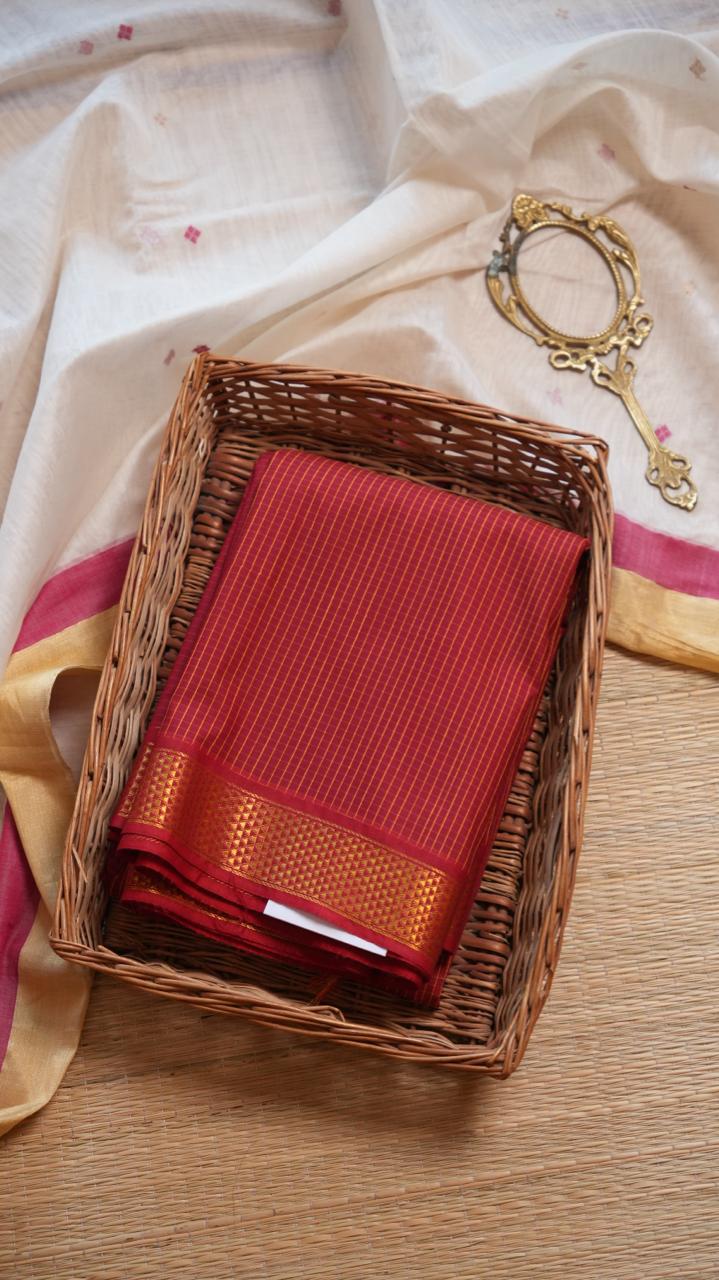 Semi Silk Podi Kattam Saree - 01-03-13-01 (FLAMENCO RED)