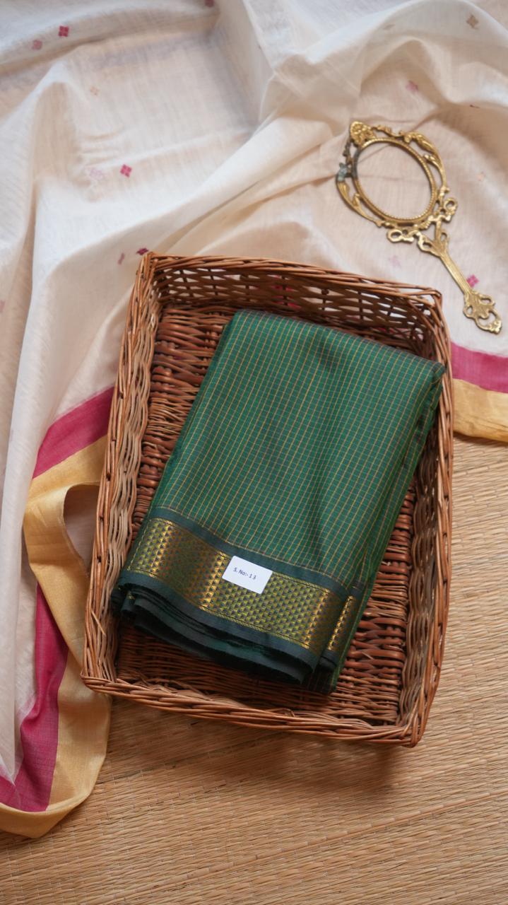 Semi Silk Podi Kattam Saree - 01-03-13-05 (EMERALD GREEN)