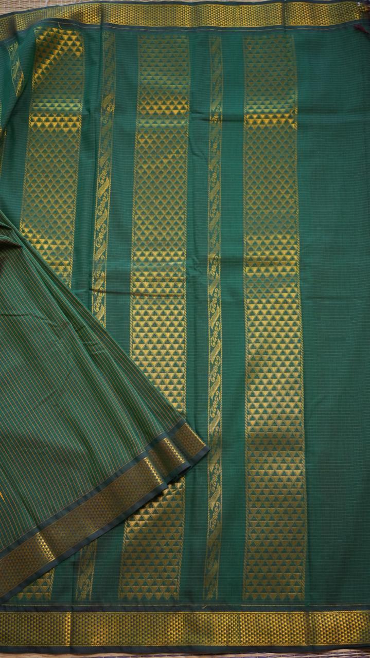 Semi Silk Podi Kattam Saree - 01-03-13-05 (EMERALD GREEN)