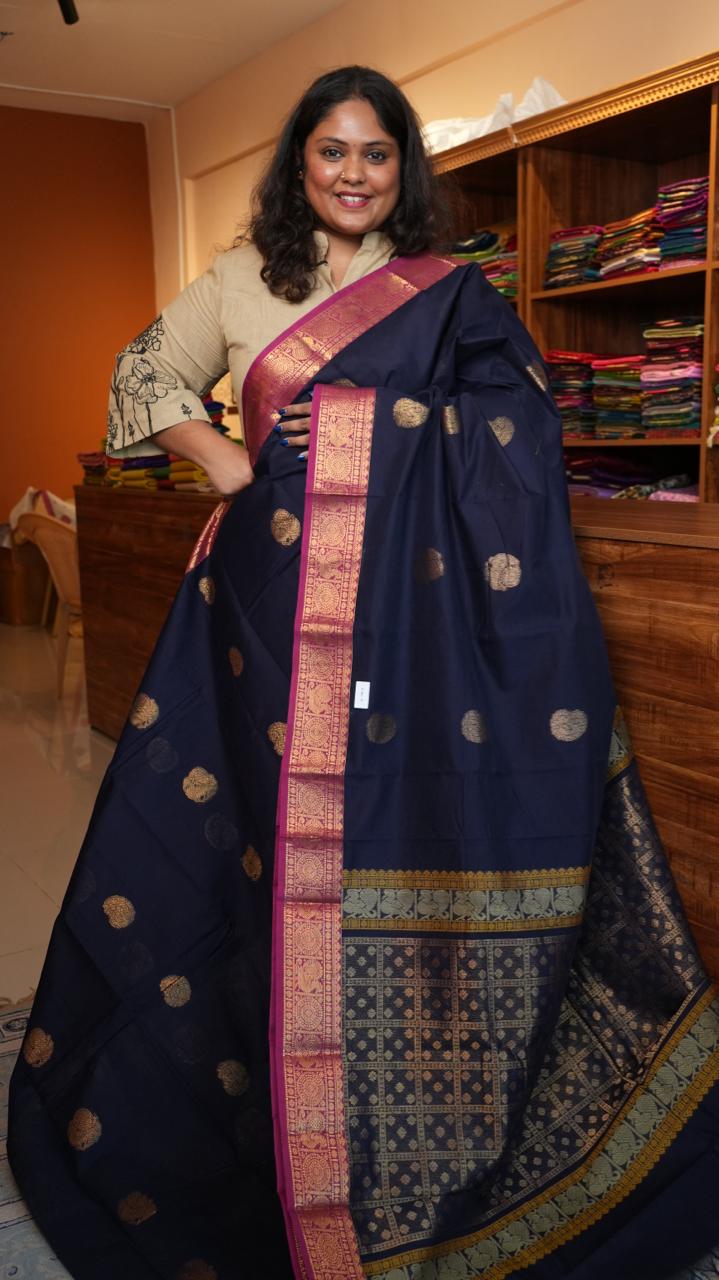 Kanchivaram Mercerised Cotton Saree - 01-03-09-11 (Darkest Blue)