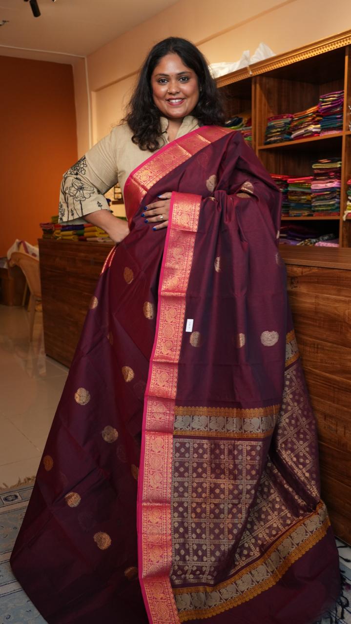 Kanchivaram Mercerised Cotton Saree - 01-03-09-07 (Jewel Tone Maroon)