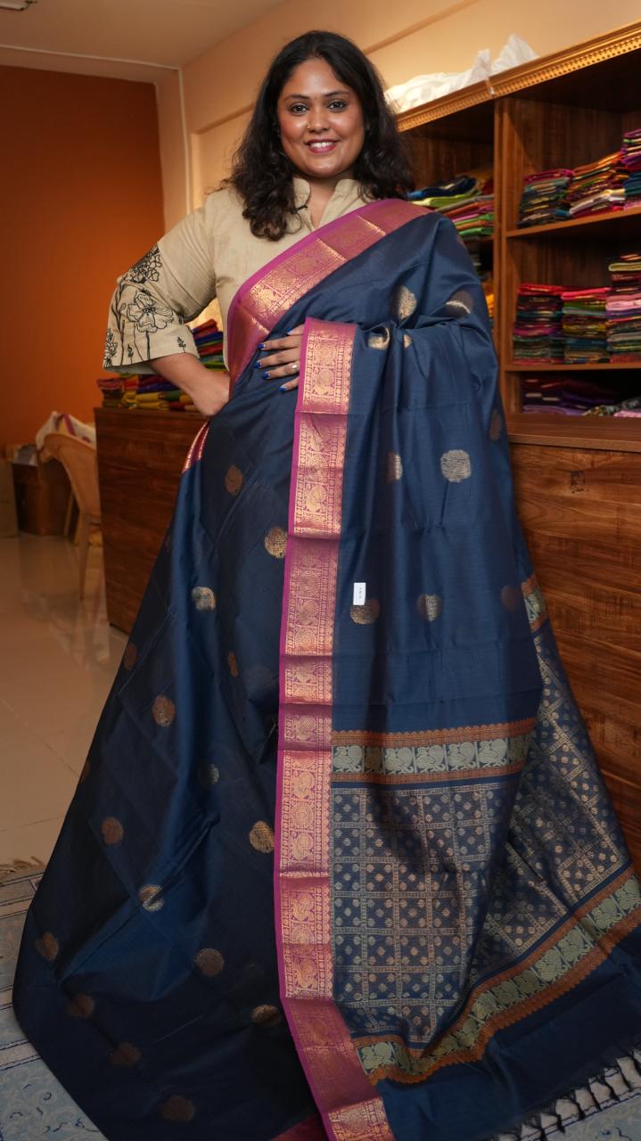 Kanchivaram Mercerised Cotton Saree - 01-03-09-12 (Grey and Pink)