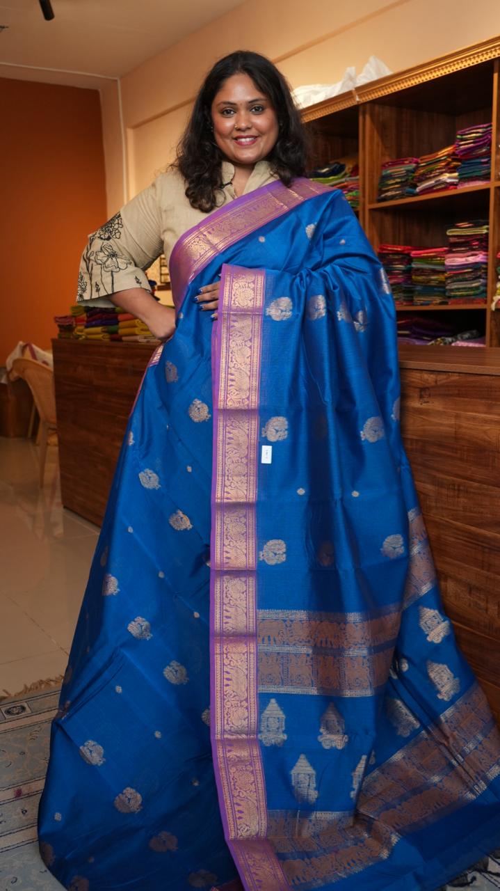 Kanchivaram Mercerised Cotton Saree - 01-03-09-05 (Chinthamani Blue and Pink)