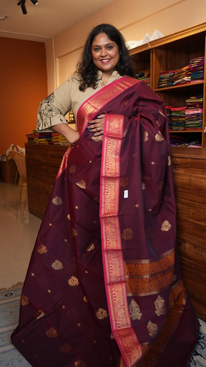 Kanchivaram Mercerised Cotton Saree - 01-03-09-13 (Magenta Pink)