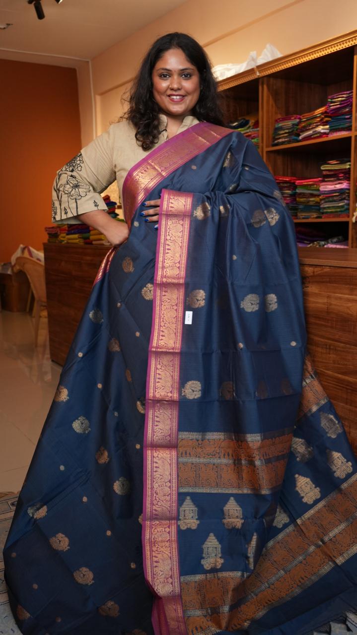 Kanchivaram Mercerised Cotton Saree - 01-03-09-14 (Grey and Pink)