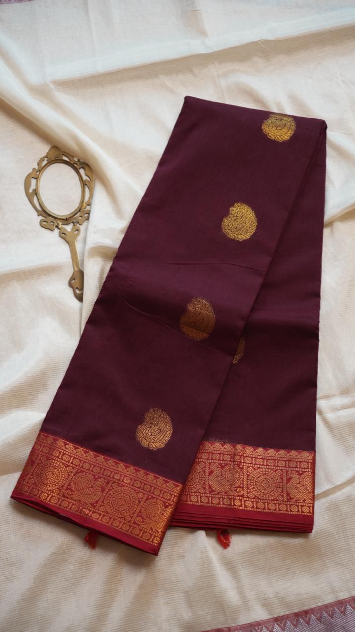 Kanchivaram Mercerised Cotton Saree - 01-03-09-08 (Jewel Tone Maroon)