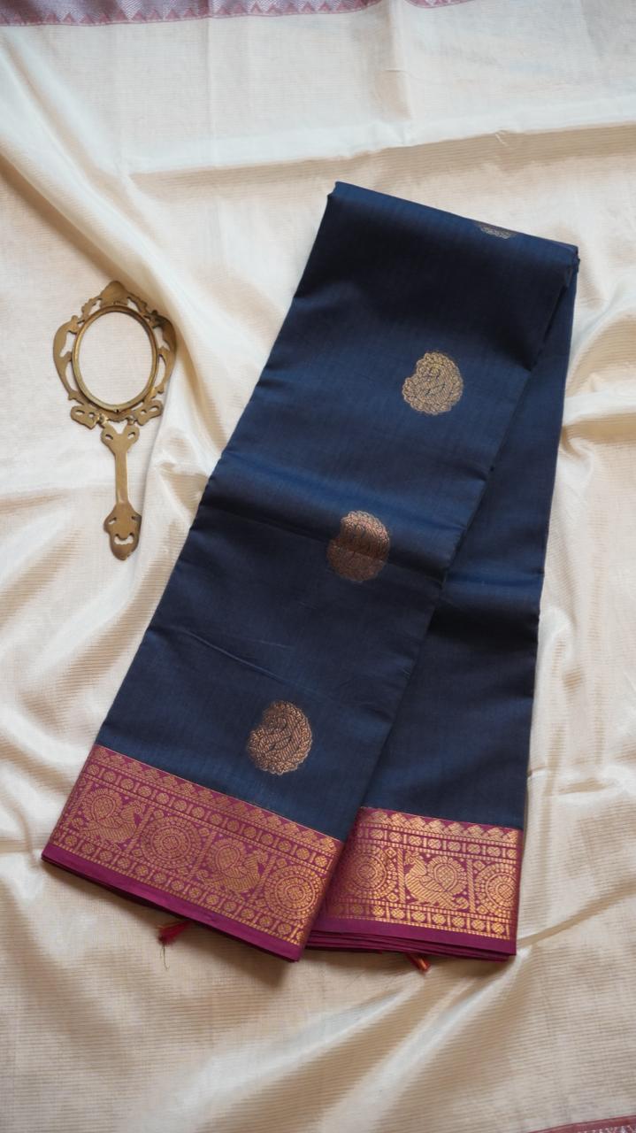 Kanchivaram Mercerised Cotton Saree - 01-03-09-12 (Grey and Pink)