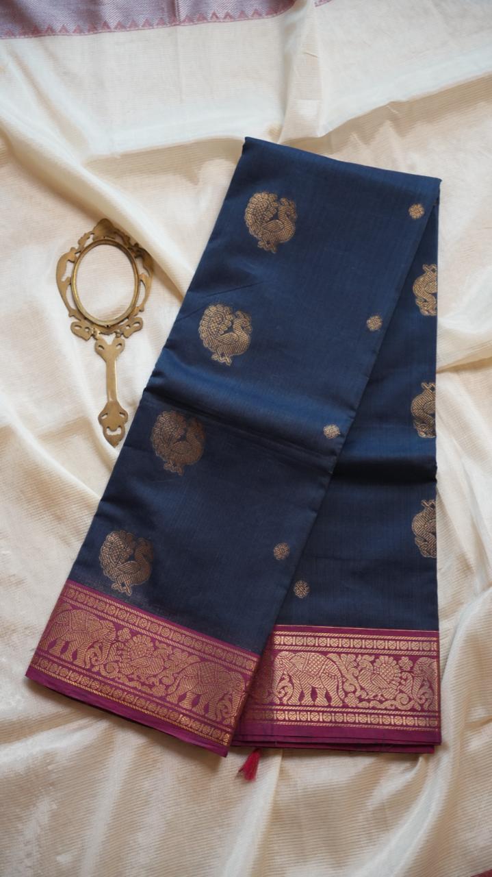 Kanchivaram Mercerised Cotton Saree - 01-03-09-14 (Grey and Pink)