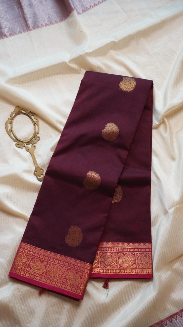 Kanchivaram Mercerised Cotton Saree - 01-03-09-07 (Jewel Tone Maroon)