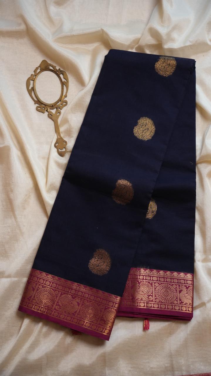 Kanchivaram Mercerised Cotton Saree - 01-03-09-11 (Darkest Blue)