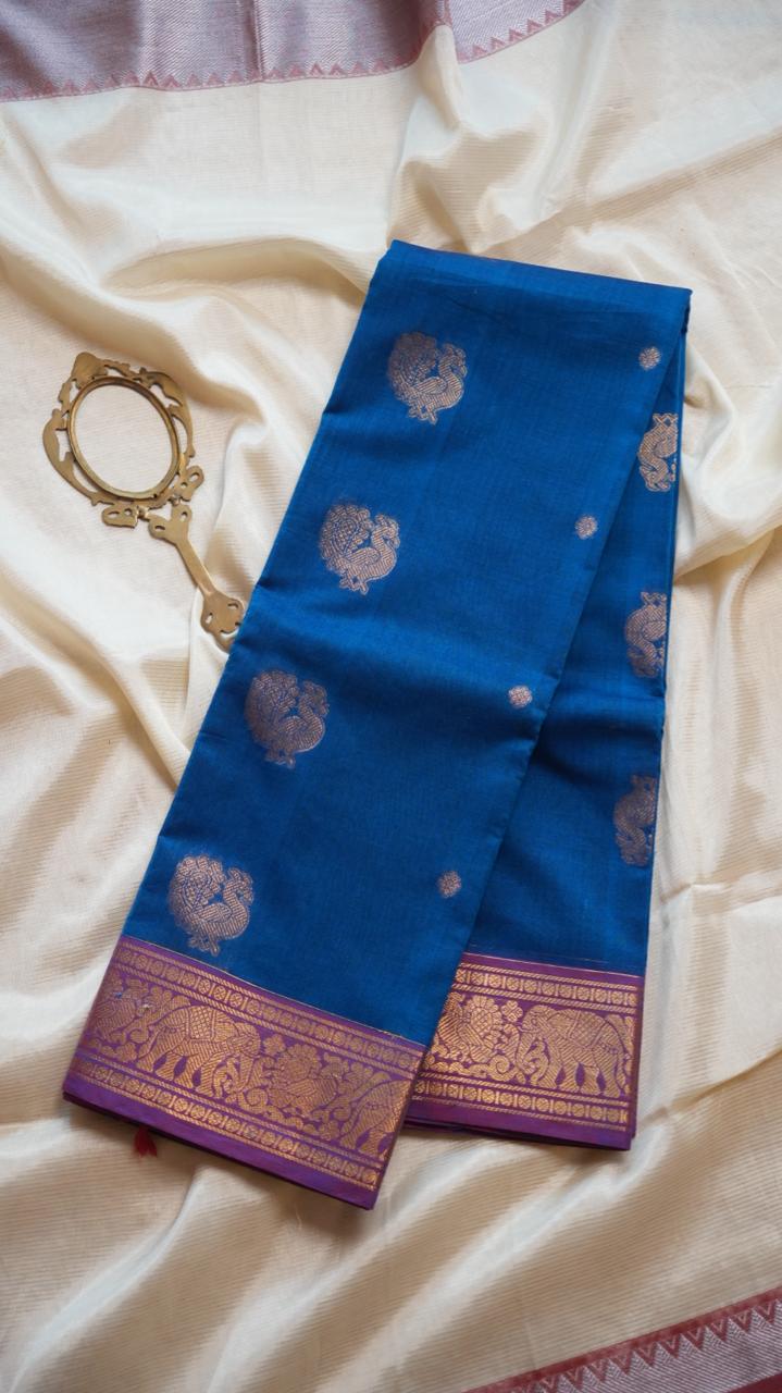 Kanchivaram Mercerised Cotton Saree - 01-03-09-05 (Chinthamani Blue and Pink)