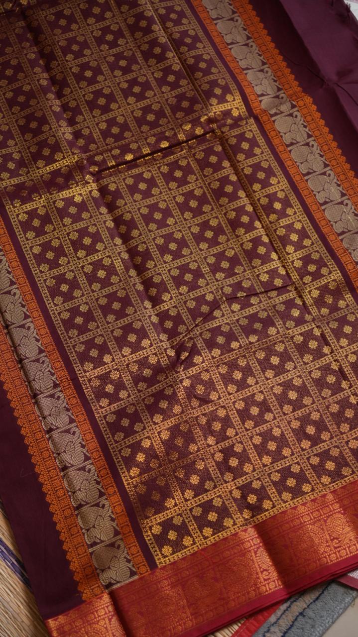 Kanchivaram Mercerised Cotton Saree - 01-03-09-08 (Jewel Tone Maroon)