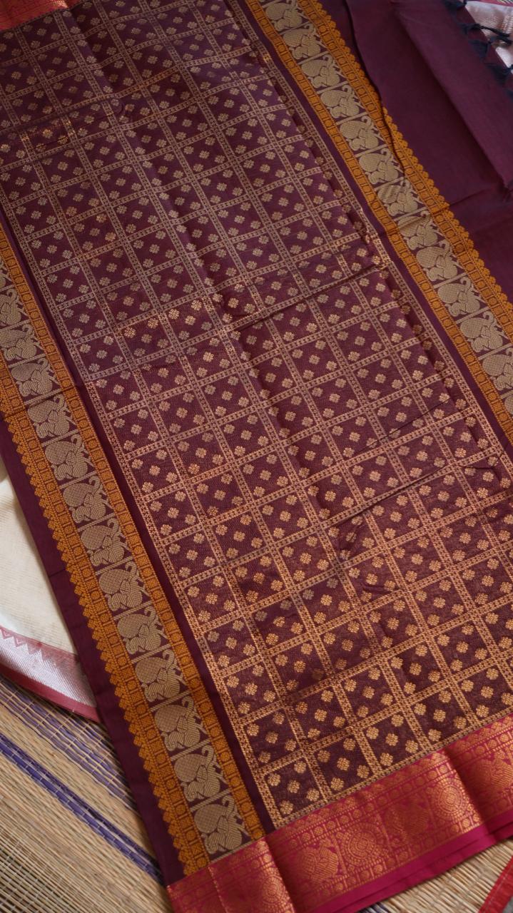 Kanchivaram Mercerised Cotton Saree - 01-03-09-07 (Jewel Tone Maroon)