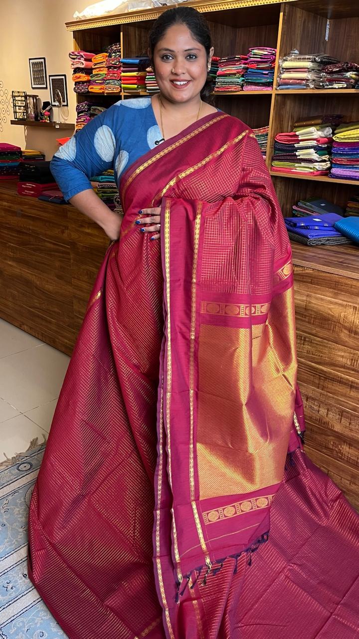 Semi Silk Kattam Saree - 01-03-14-12 (RED ZARI)