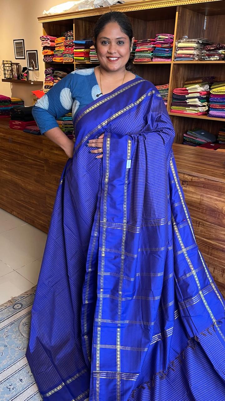 Semi Silk Kattam Saree - 01-03-12-04 (ROYAL BLUE)