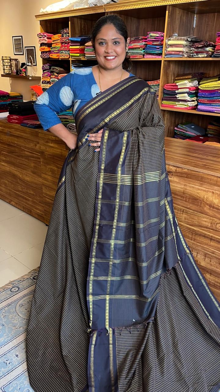 Semi Silk Kattam Saree - 01-03-12-05 (BLACK COFEE)