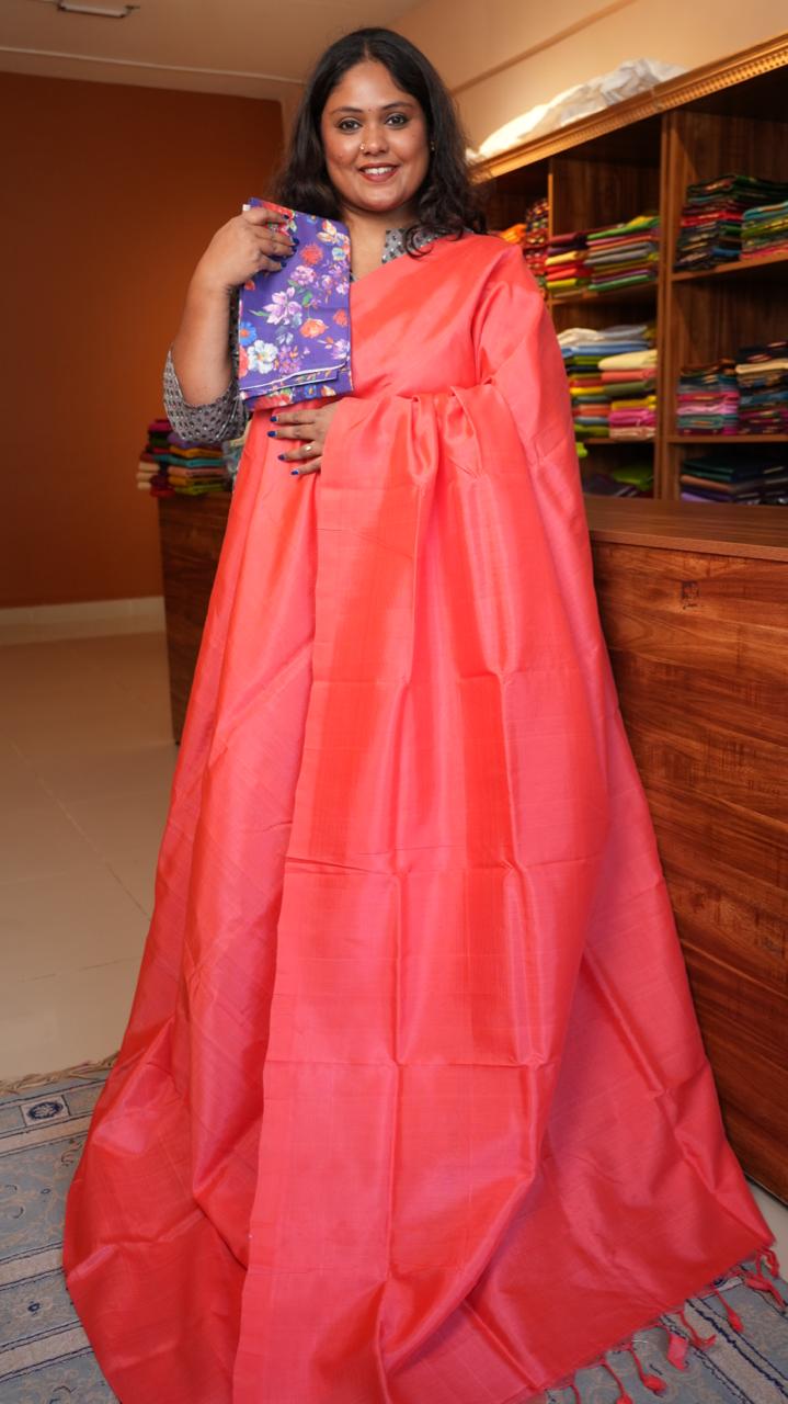 Mangalgiri Silk Cotton Plain Saree - 15-04-01-07 (Apricot Blush)