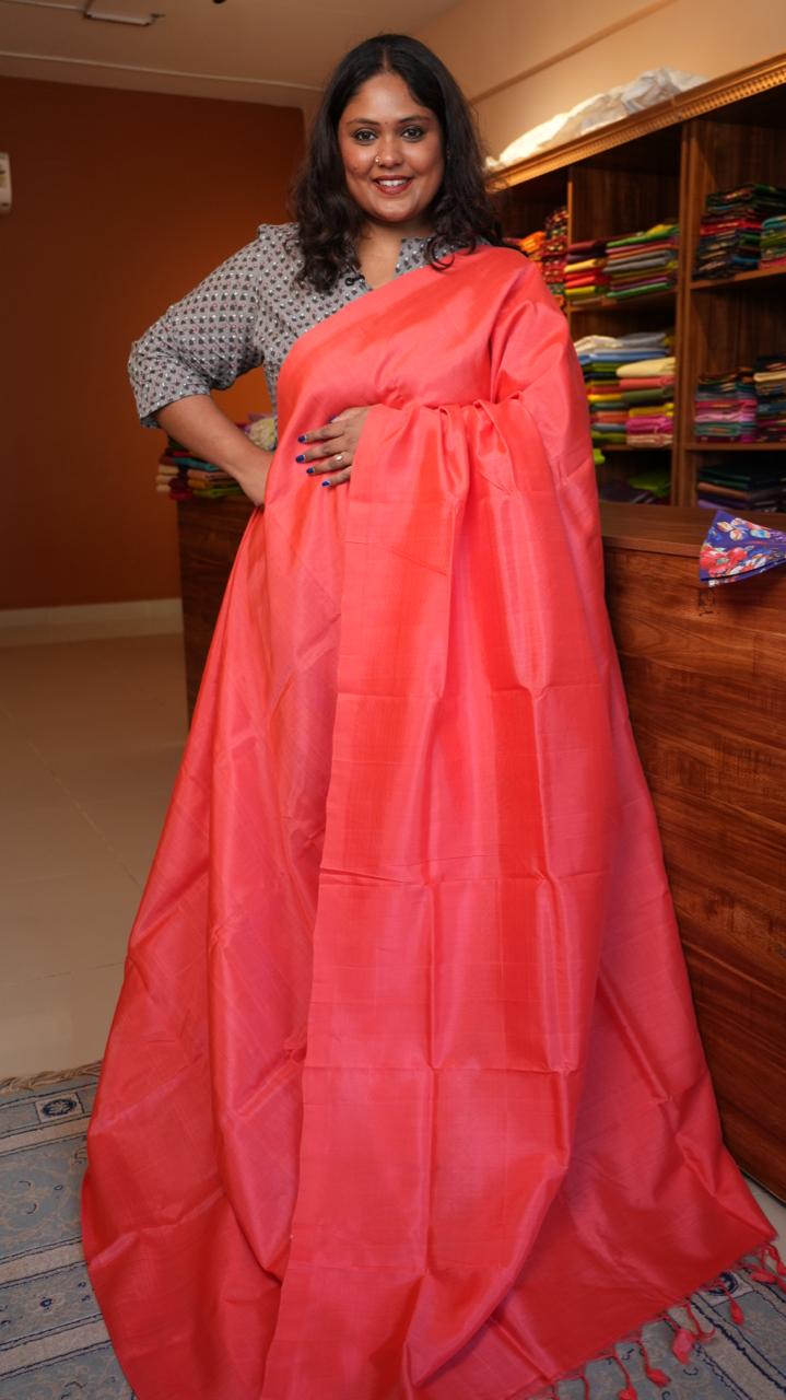 Mangalgiri Silk Cotton Plain Saree - 15-04-01-07 (Apricot Blush)