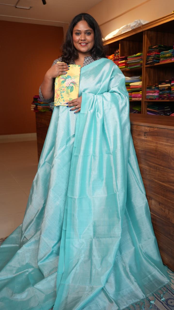 Mangalgiri Silk Cotton Plain Saree - 15-04-01-02 (Celeste)