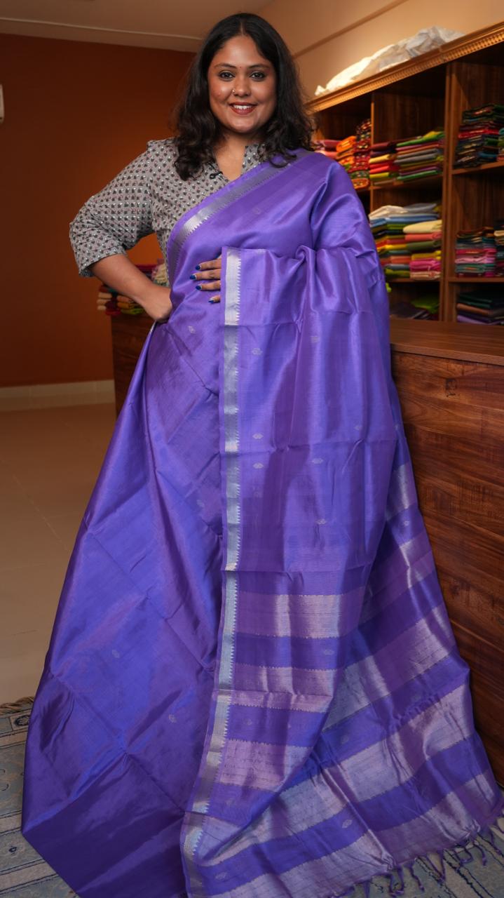 Mangalagiri Silk Cotton Saree Small Border with Bhuttis - LILAC WHISPER (15-04-03-01)