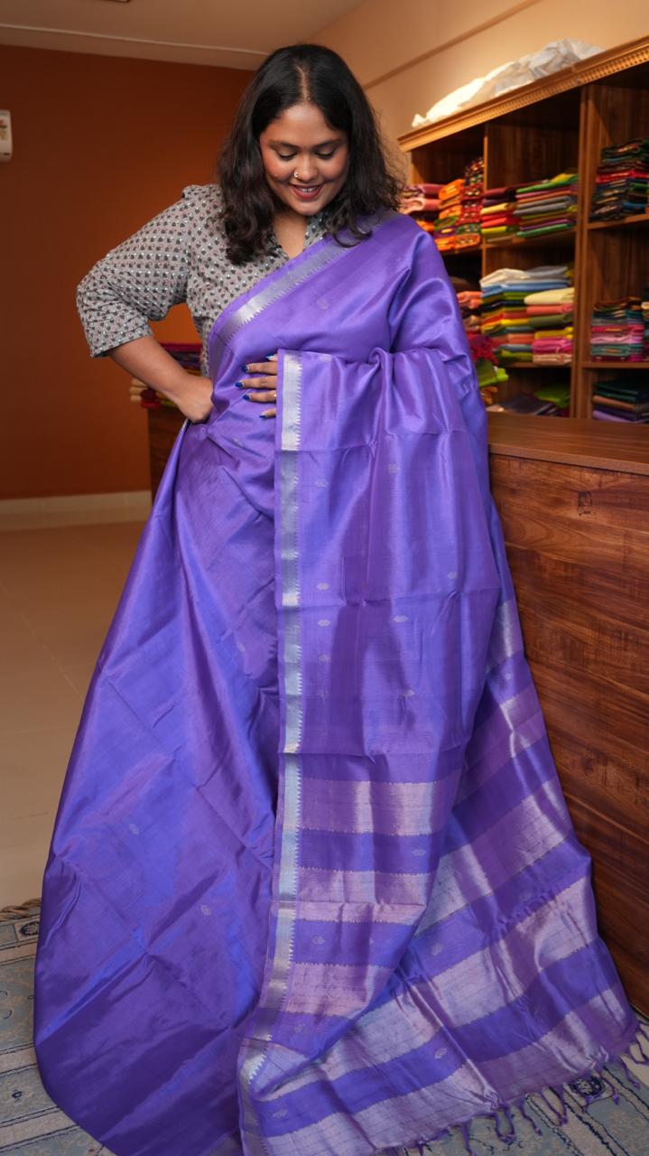 Mangalagiri Silk Cotton Saree Small Border with Bhuttis - LILAC WHISPER (15-04-03-01)