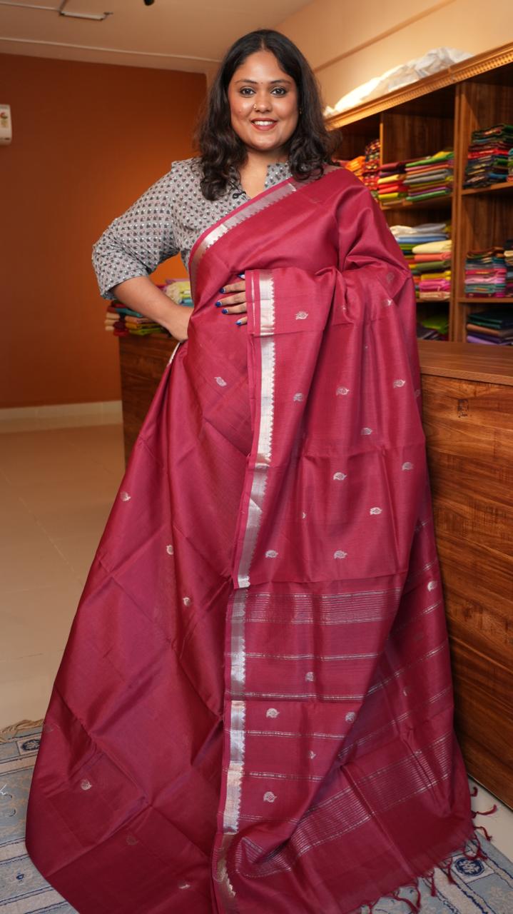 Mangalagiri Silk Cotton Saree Small Border with Bhuttis - RUBY BLOOM (15-04-03-04)