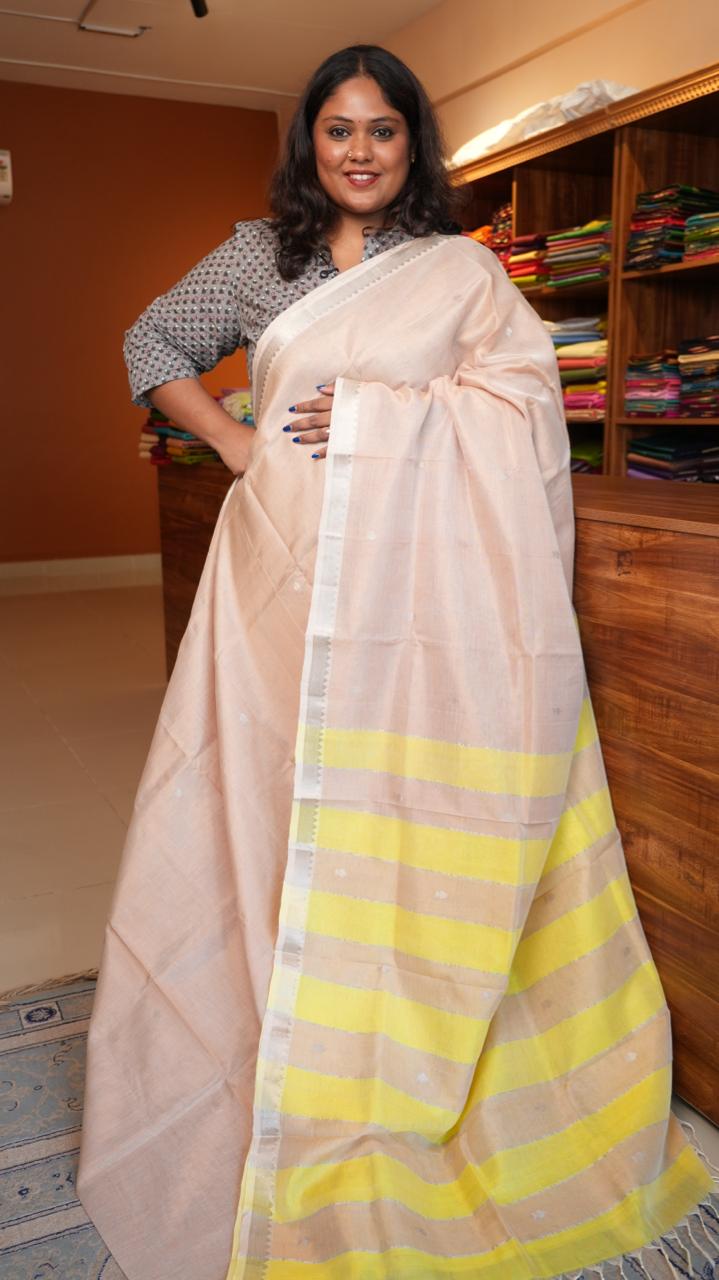 Mangalagiri Silk Cotton Saree - 15-04-03-15 (PEACH MILK)