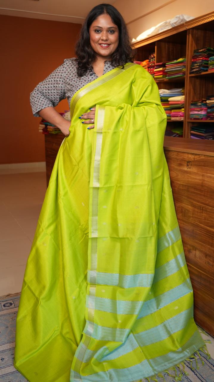 Mangalagiri Silk Cotton Saree - 15-04-03-14 (LIME CANDY)