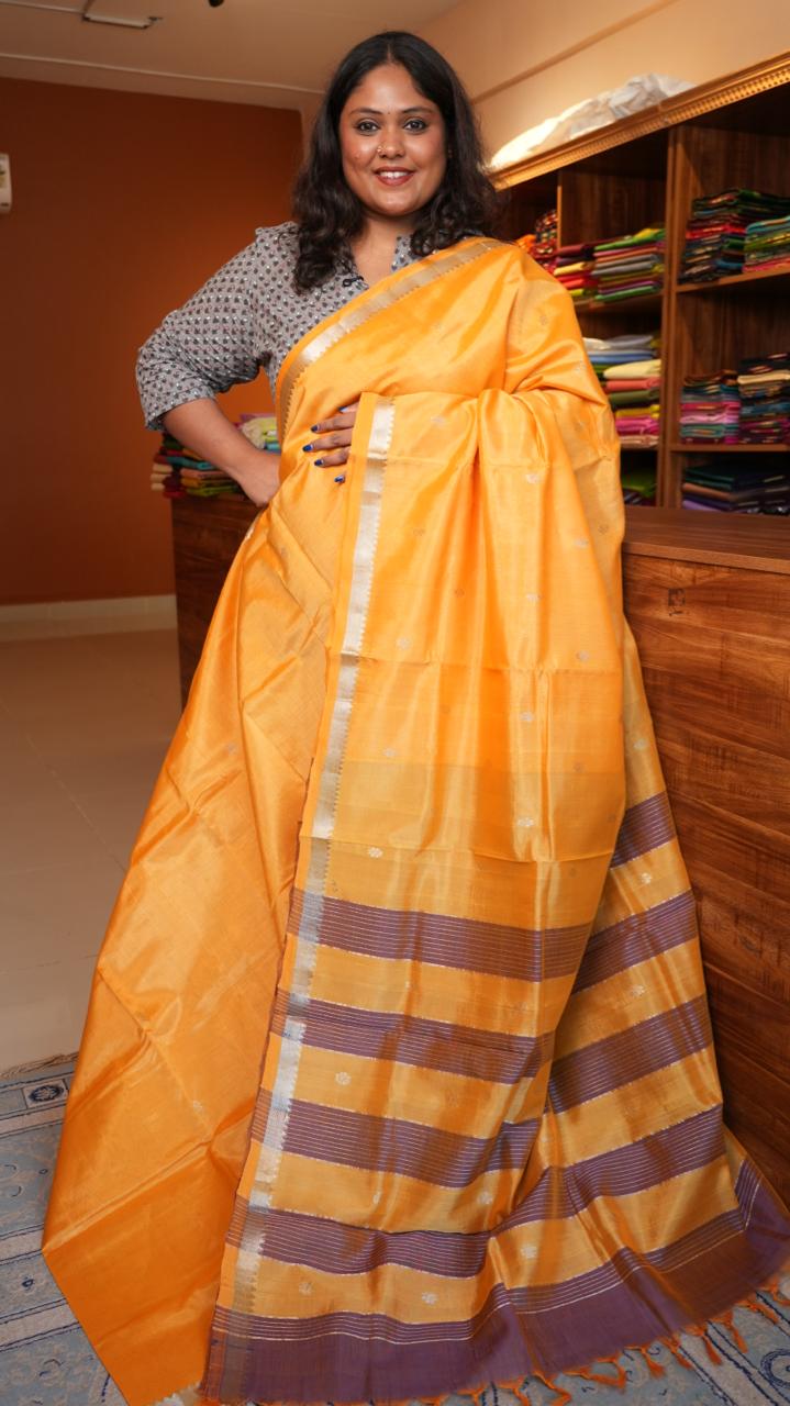 Mangalagiri Silk Cotton Saree - 15-04-03-12 (MANGO JELLY)