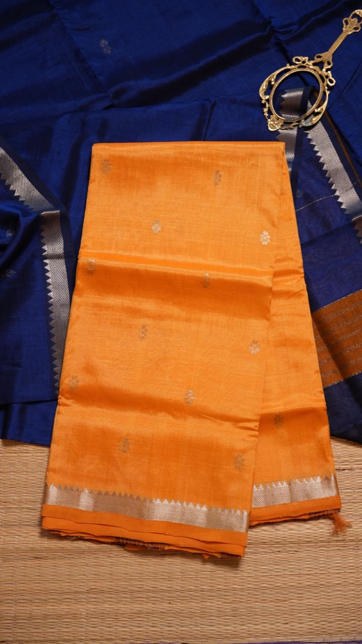 Mangalagiri Silk Cotton Saree - 15-04-03-12 (MANGO JELLY)