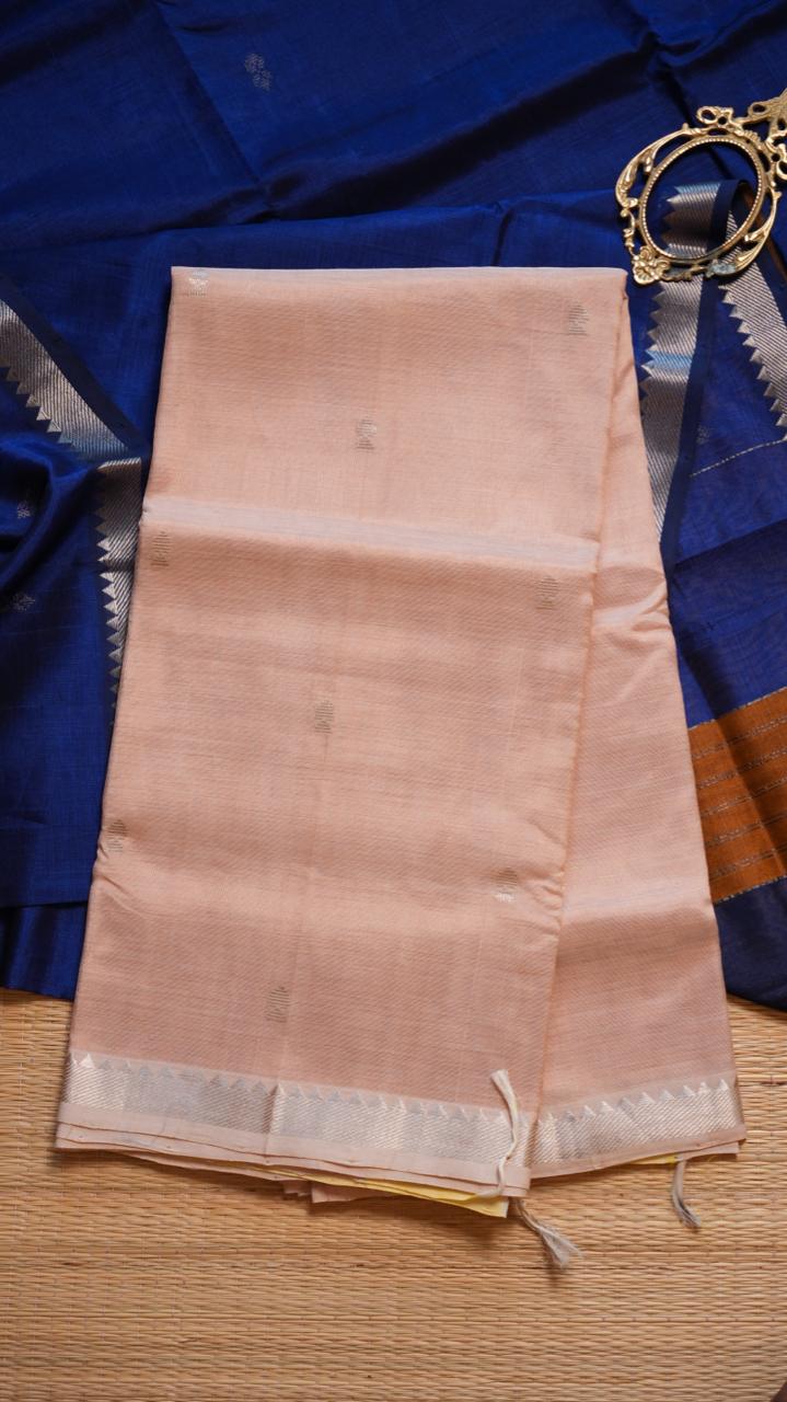 Mangalagiri Silk Cotton Saree - 15-04-03-15 (PEACH MILK)
