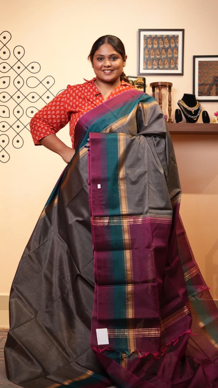 Kora Silk Cotton Saree - 04-04-04-05 (OYSTER MUSHROOM)