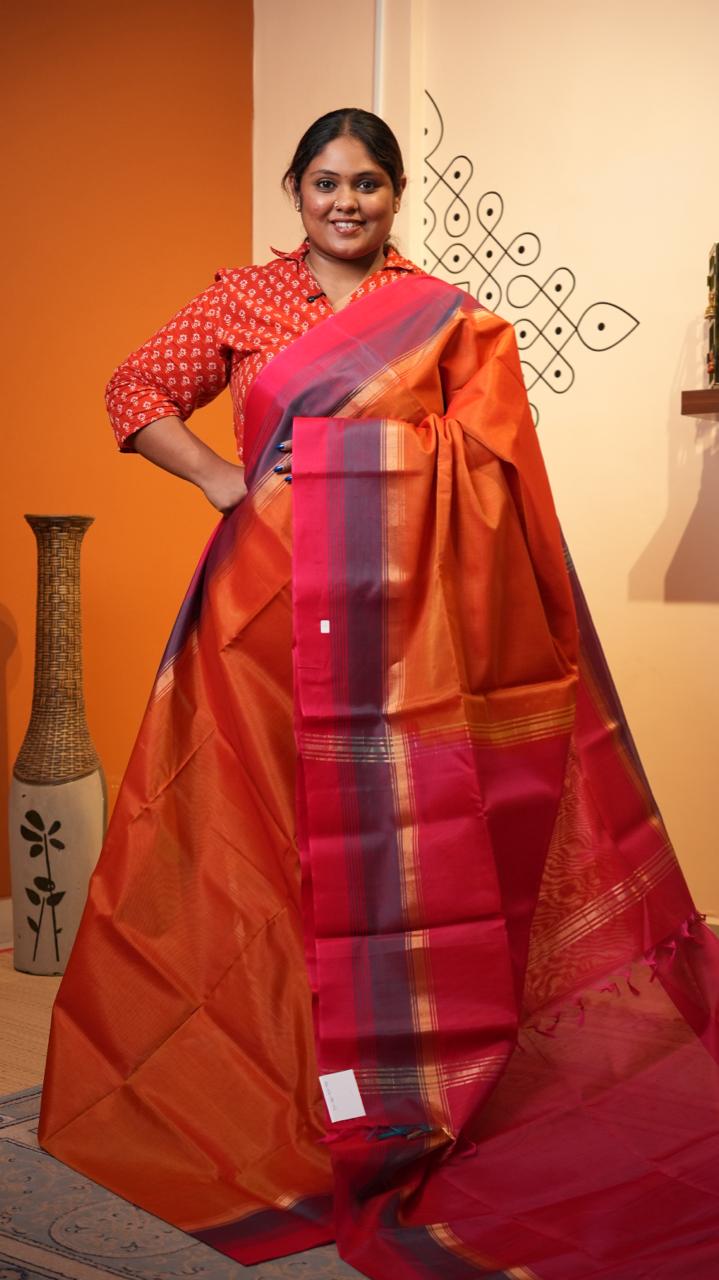 Kora Silk Cotton Saree - 04-04-04-02 (PUMPKIN SPLASH)