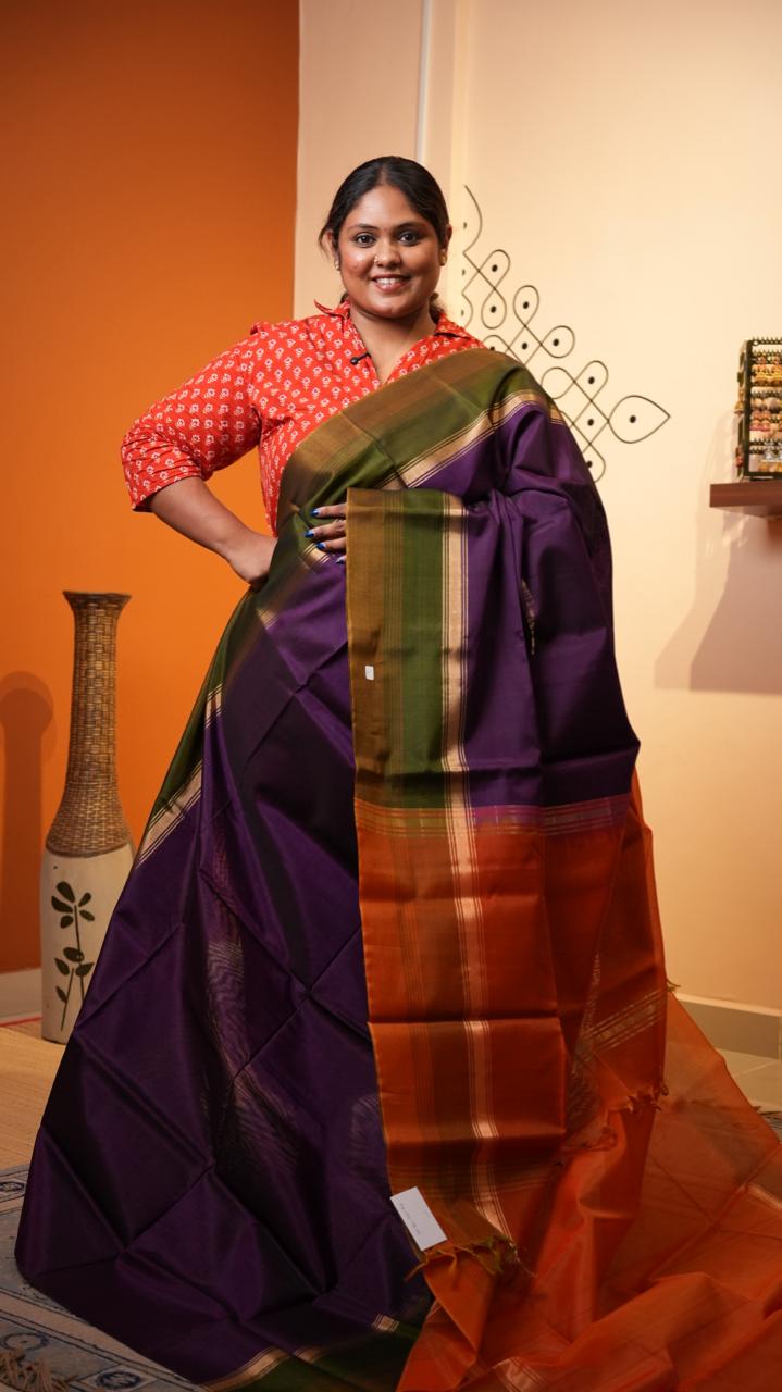 *PREORDERS ONLY* Kora Silk Cotton Saree - 04-04-04-01 (PURPLE CABBAGE JUICE) 5-6 WEEKS WAIT TIME IS APPLICABLE- PLEASE NOTE